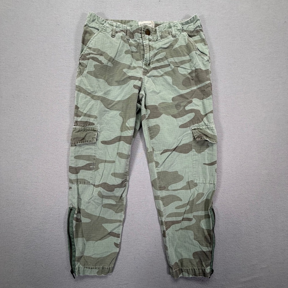 Current/Elliott Womens Cargo Pants Slim Green Camo Ankle Zip Size 25-0